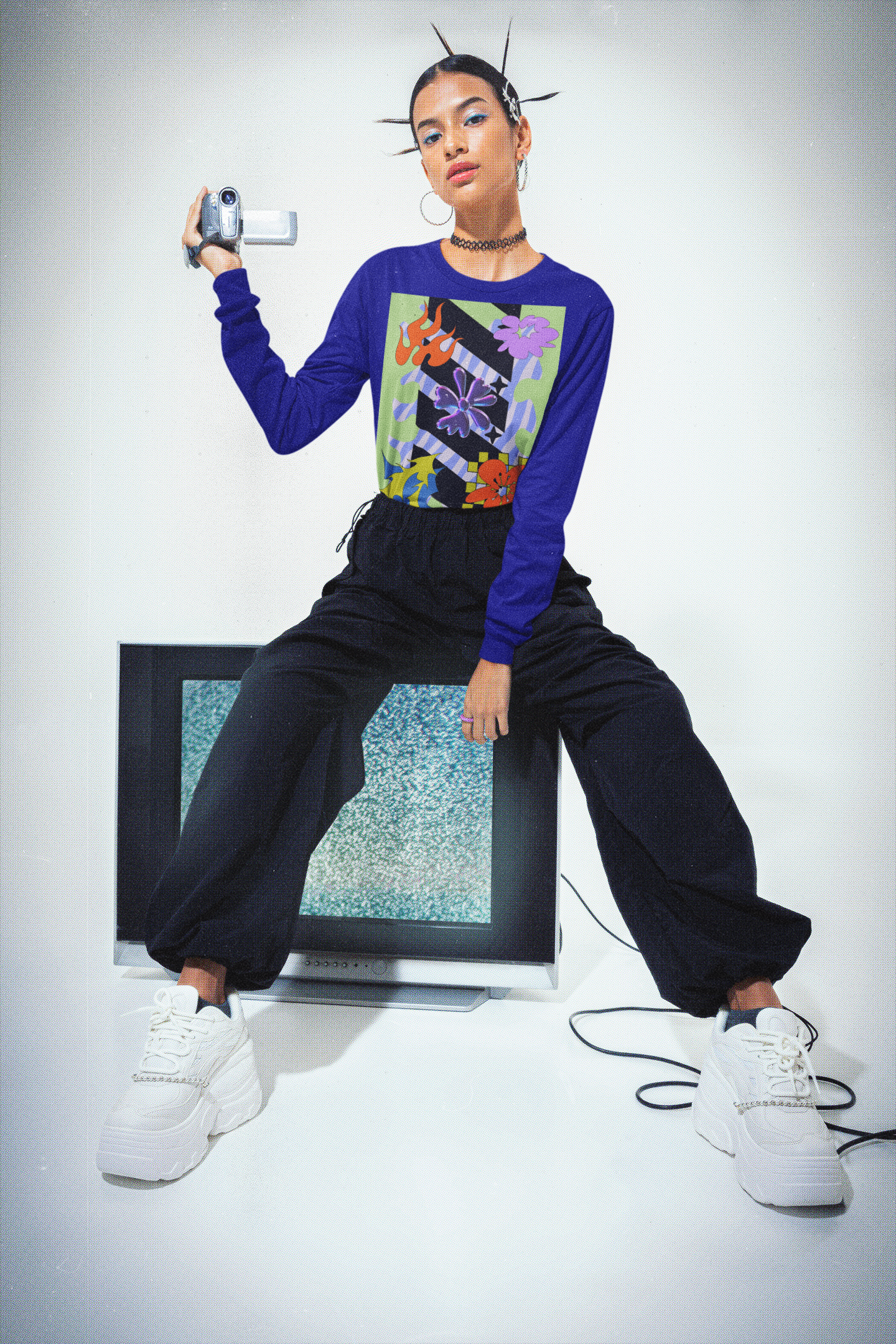 "Lime Pixel Bloom Pop" Longleesve T-Shirt