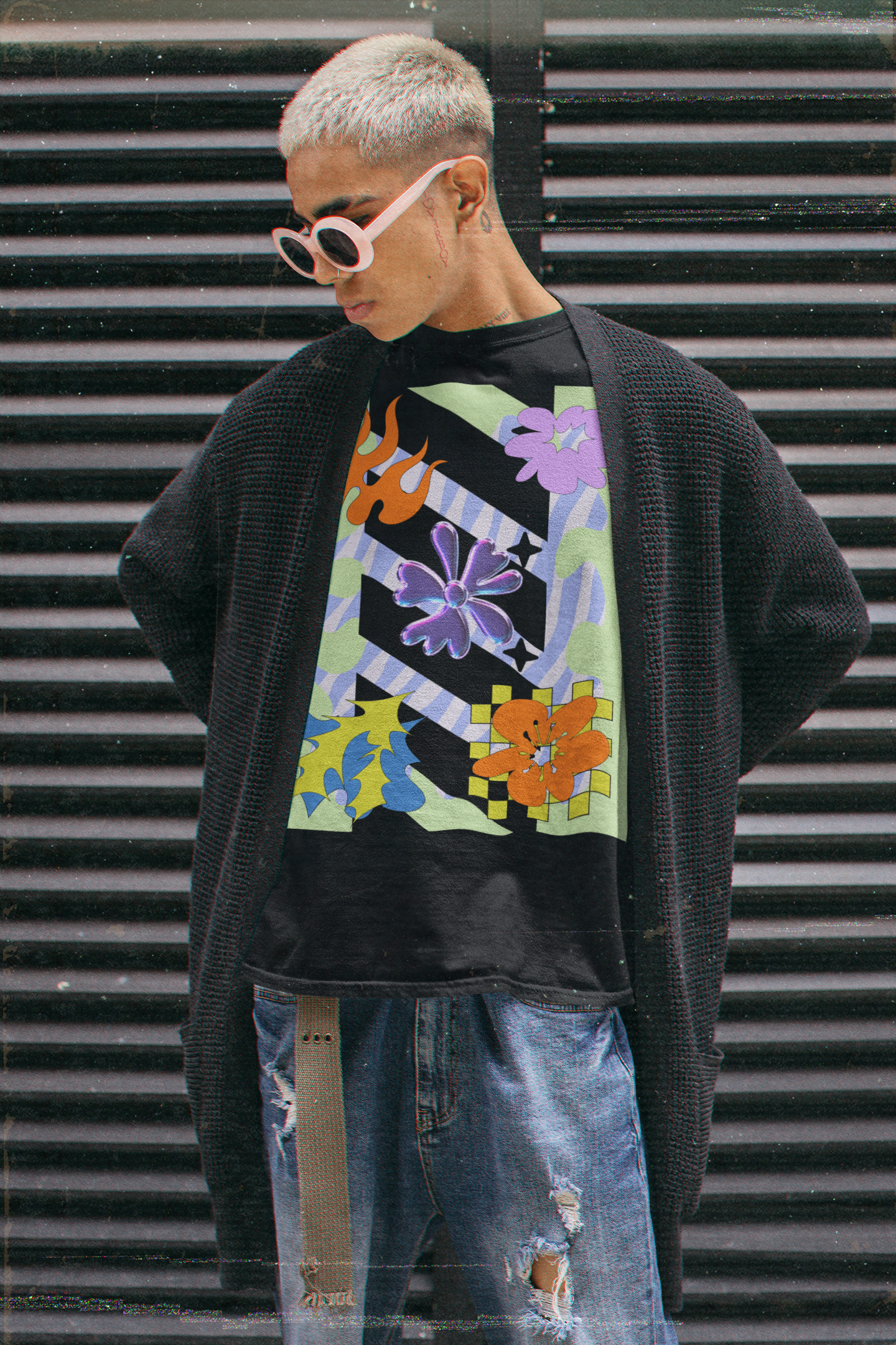 "Lime Pixel Bloom Pop" Longleesve T-Shirt