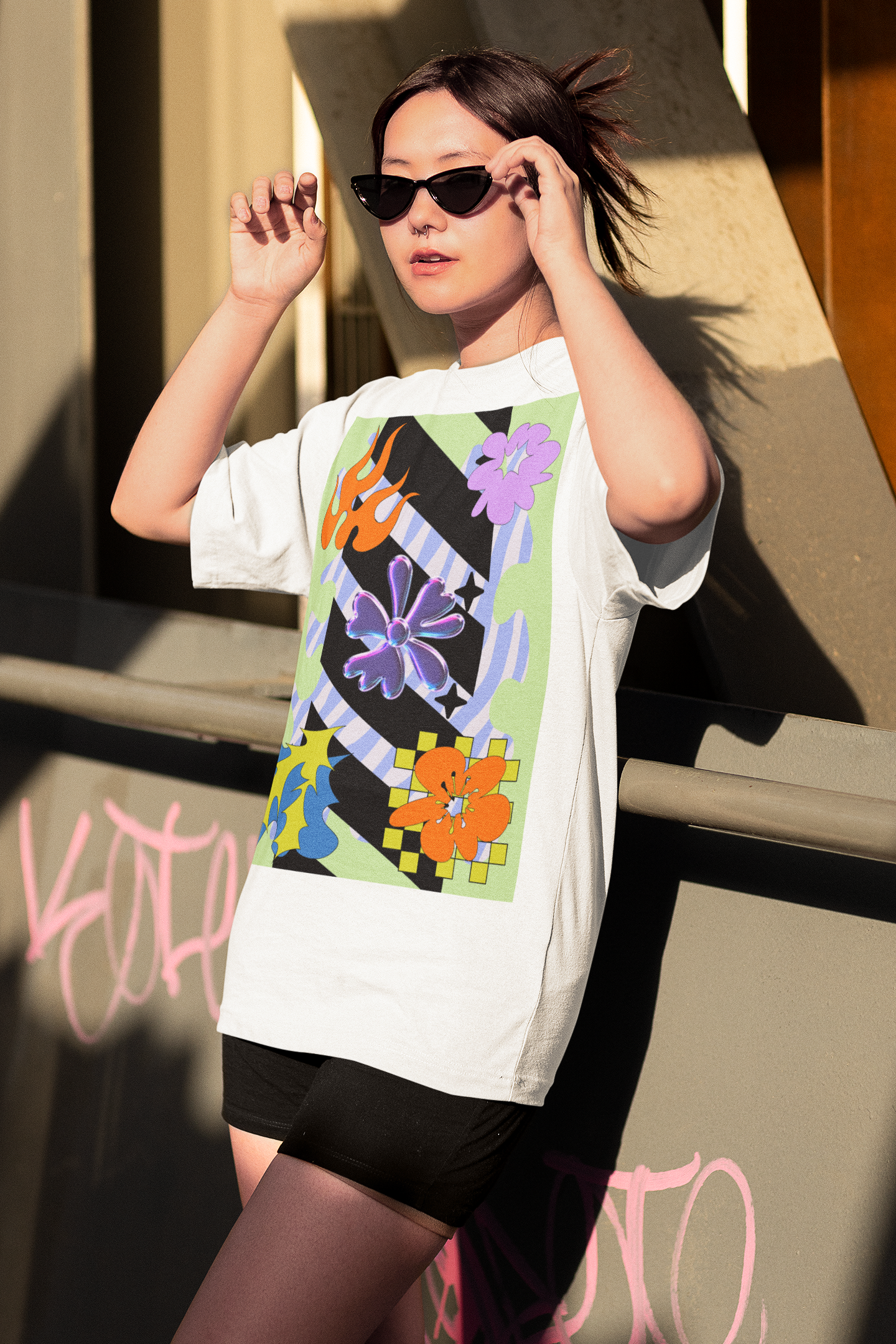 "Lime Pixel Bloom Pop" Oversized T-Shirt