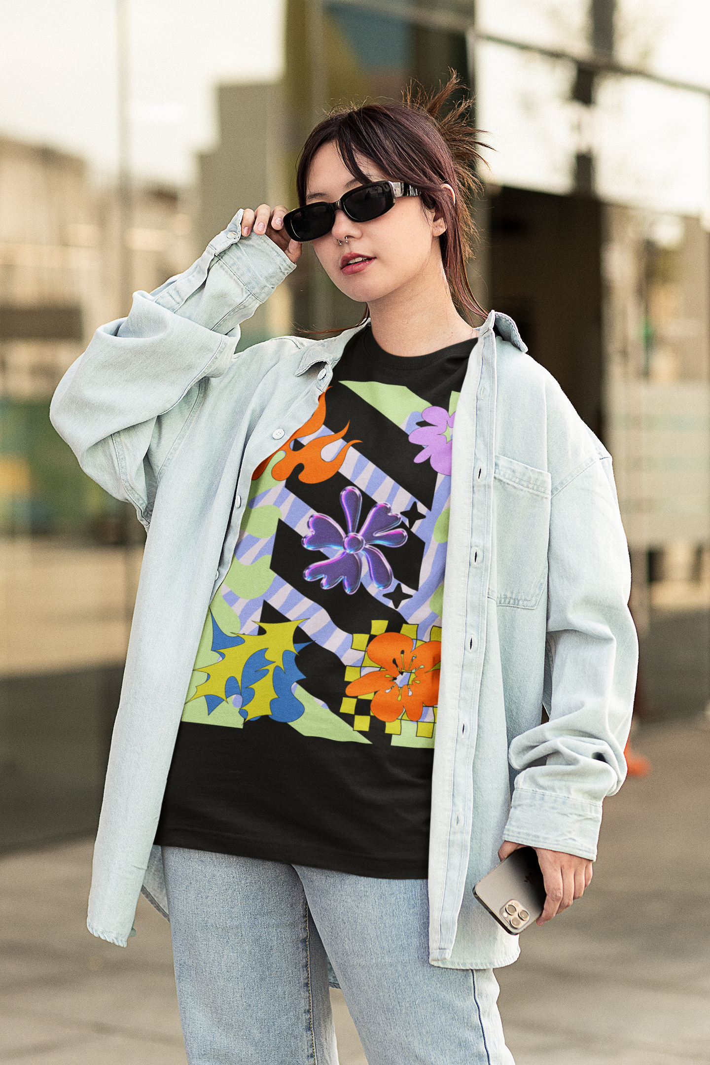 "Lime Pixel Bloom Pop" Oversized T-Shirt