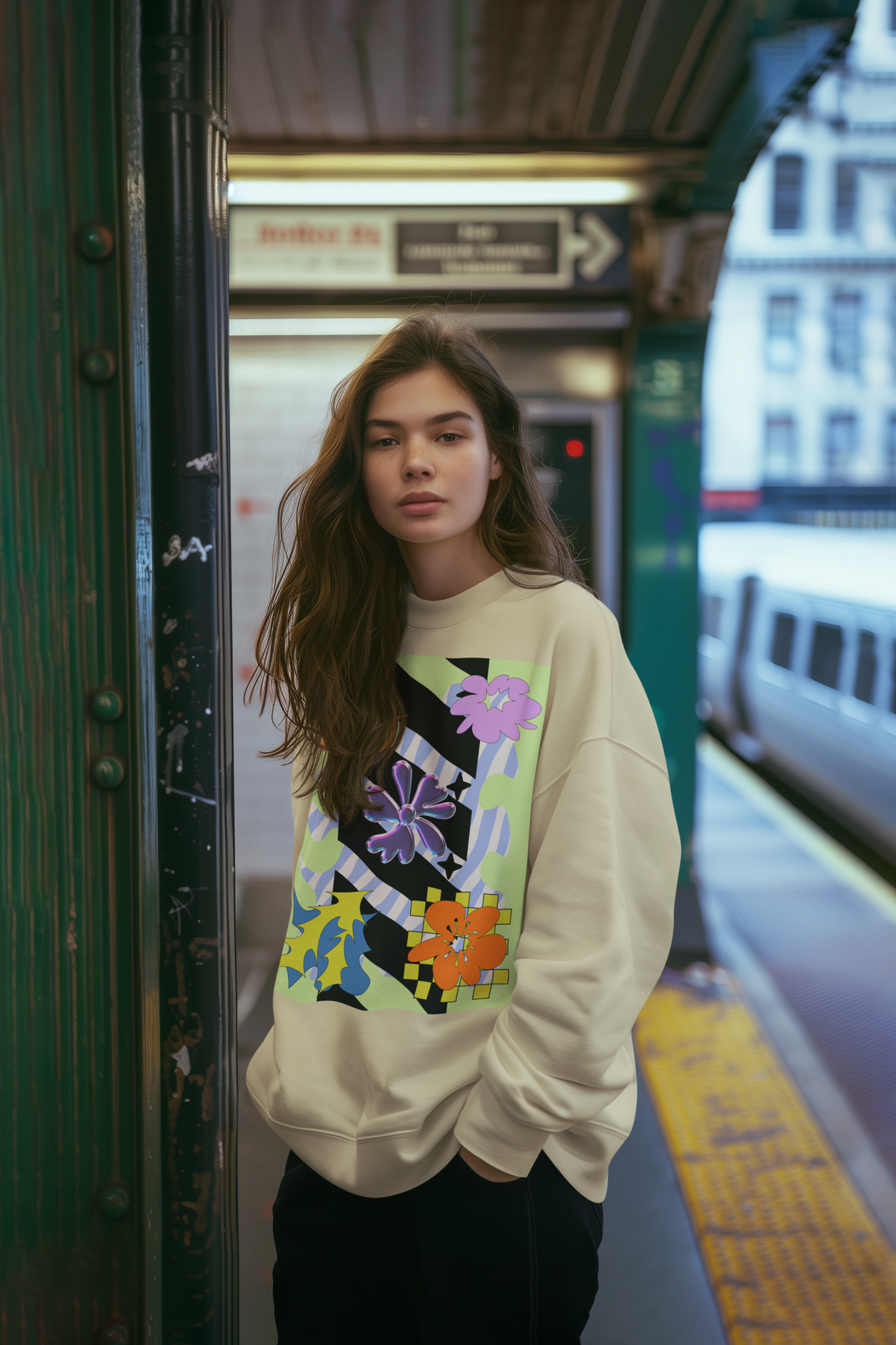 "Lime Pixel Bloom Pop" Sweatshirt