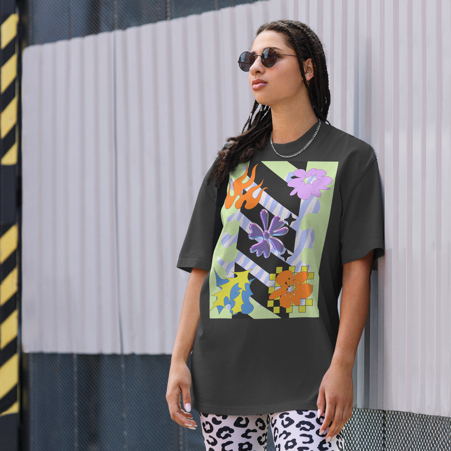 "Lime Pixel Bloom Pop" Oversized T-Shirt