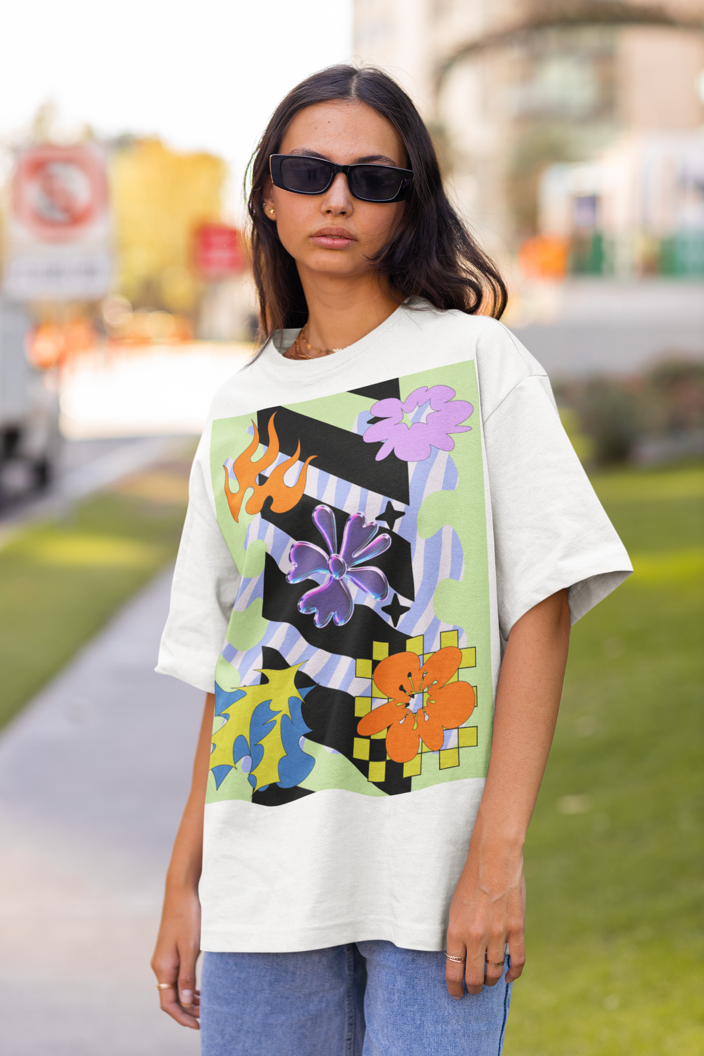 "Lime Pixel Bloom Pop" Oversized T-Shirt